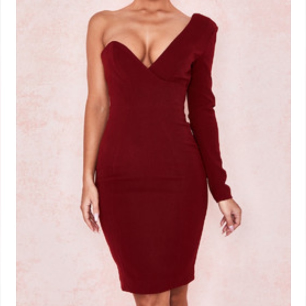 Wine One Shouldered Dress